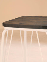 District White Metal / Elm Small Wood Stool