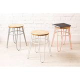 District Pink Metal & Elm Wood Hairpin Stool