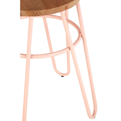 District Pink Metal & Elm Wood Hairpin Stool