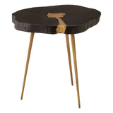 Asamra Black Acacia Wood and Gold Live Edge Side Table