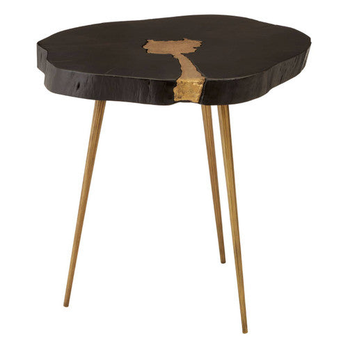 Asamra Black Acacia Wood and Gold Live Edge Side Table