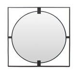 Trento Large Square Black Metal Frame Round Insert Wall Mirror