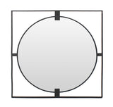 Trento Large Square Black Metal Frame Round Insert Wall Mirror
