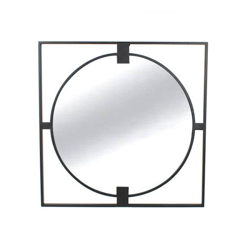 Trento Small Square Black Metal Frame Round Insert Wall Mirror
