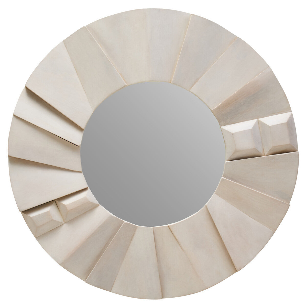 Sita Whitewash Mango Wood Abstract Tile Round Wall Mirror