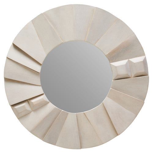 Sita Whitewash Mango Wood Abstract Tile Round Wall Mirror