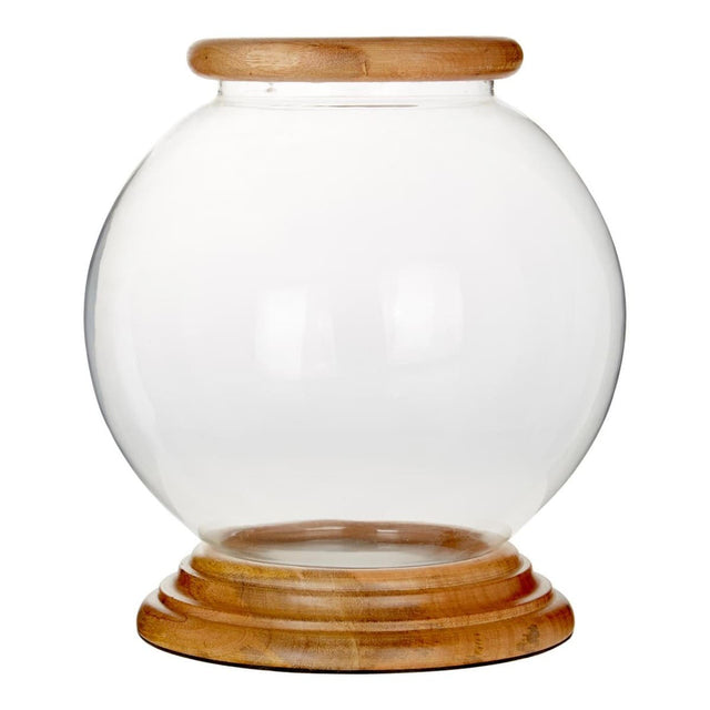 Hampstead Hurricane Small Candle Holder With Wood Rim