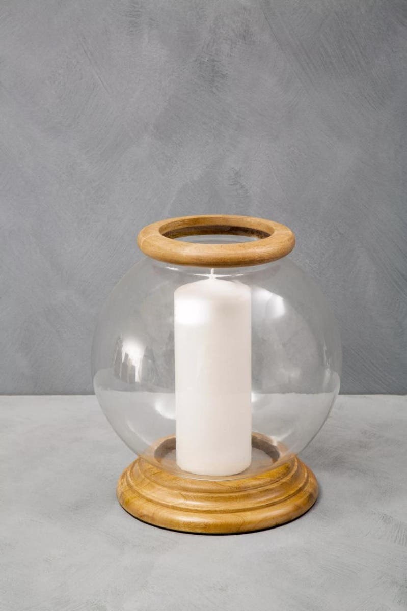 Hampstead Hurricane Small Candle Holder With Wood Rim