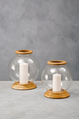 Hampstead Hurricane Small Candle Holder With Wood Rim