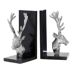 Set Of 2 Stag Bookends With Marble Base