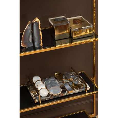 Bowerbird Agata Grey / Gold Bookends