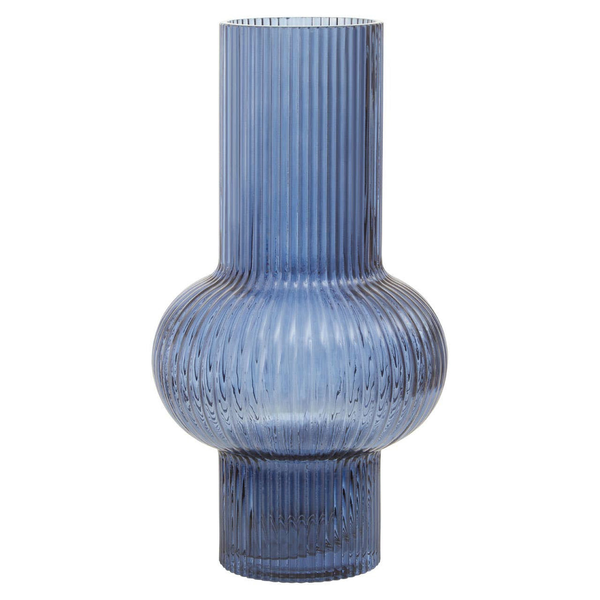 Benka Blue Ribbed Glass Vase