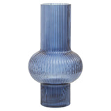 Benka Blue Ribbed Glass Vase