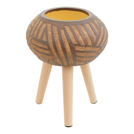 Darnell Round Brown Planter With Angular Legs