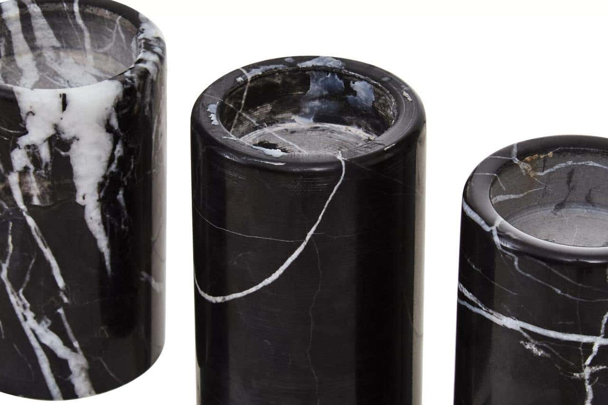 Salmo Set Of Three Black Marble Tealight Holders