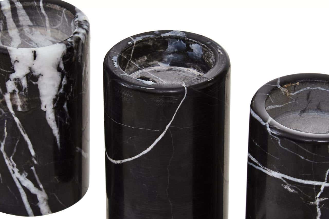 Salmo Set Of Three Black Marble Tealight Holders