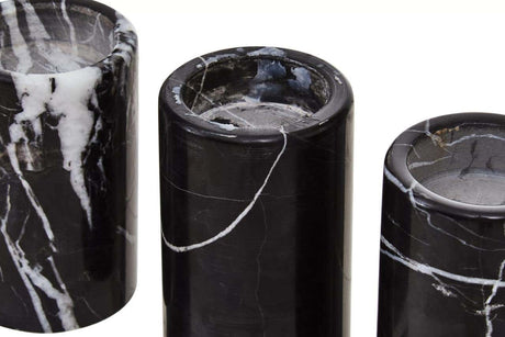 Salmo Set Of Three Black Marble Tealight Holders