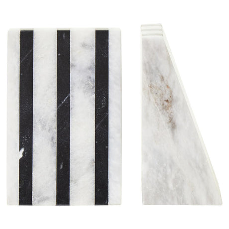 Soma Set of Two Striped White Marble Bookends