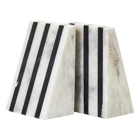 Soma Set of Two Striped White Marble Bookends