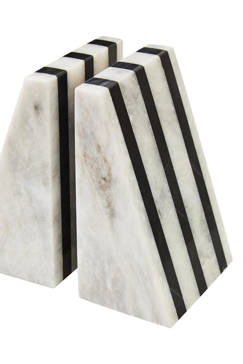 Soma Set of Two Striped White Marble Bookends