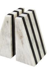 Soma Set of Two Striped White Marble Bookends