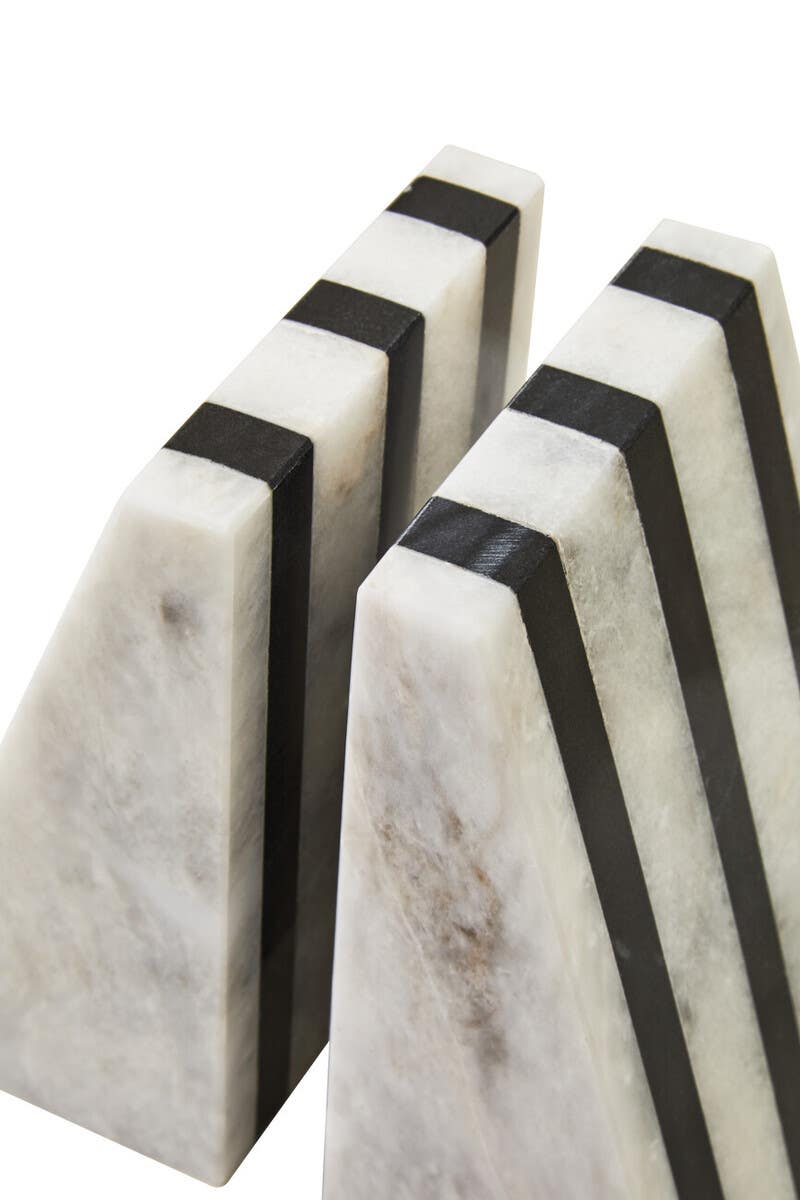 Soma Set of Two Striped White Marble Bookends