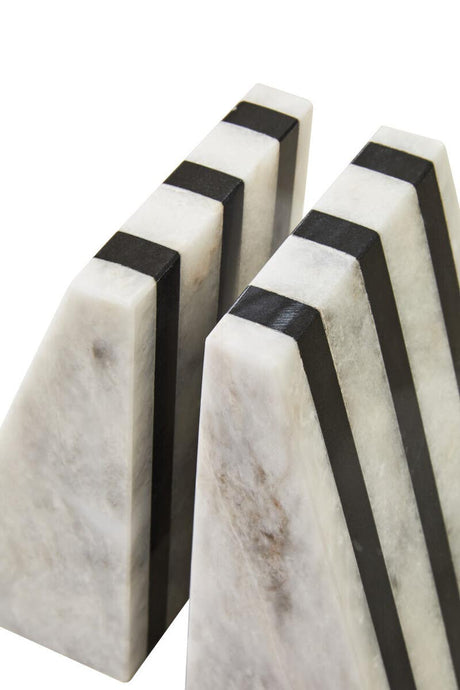 Soma Set of Two Striped White Marble Bookends