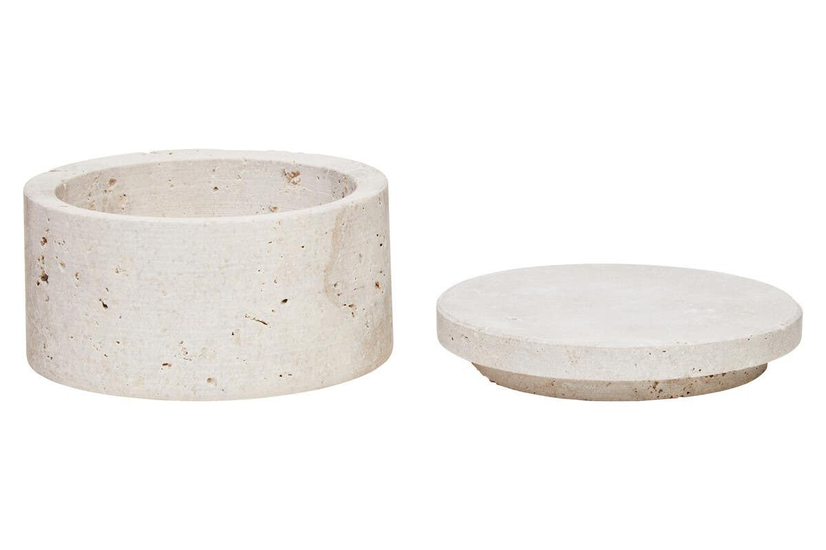 Tibor Travertine Round Trinket Box