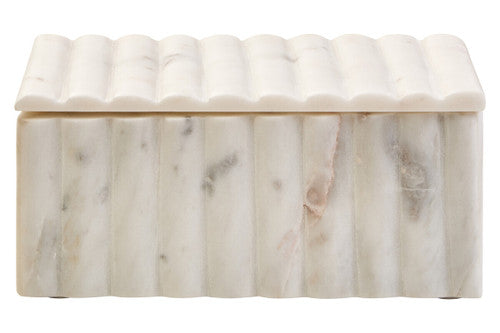 Savio Rectangular White Fluted Marble Box