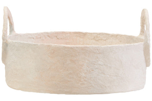 Sanai Natural Cotton Mache Round Tray with Decorative Handles