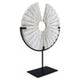 Tibor Travertine Ridged Disc Sculpture with Black Metal Base