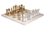 Flos Carved White Marble and Green Onyx Small Marble Chess Set