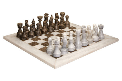 Flos Carved White and Grey Large Marble Chess Set