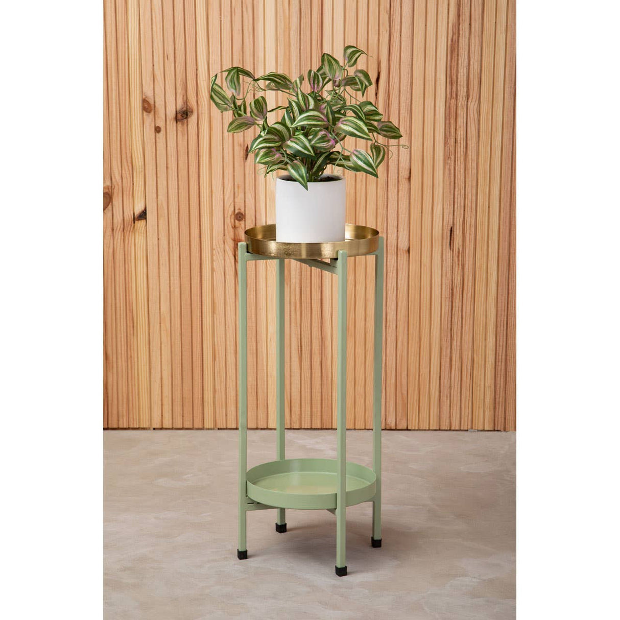 Sabia Green And Gold Two Tiered Plant Stand