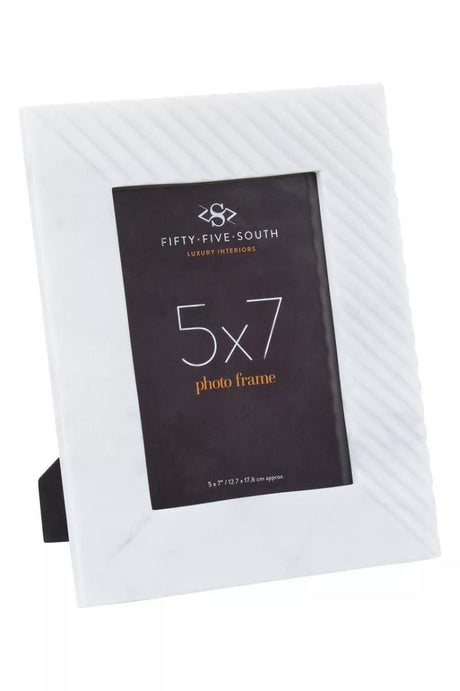 Oxana Large Ribbed White Marble Photo Frame