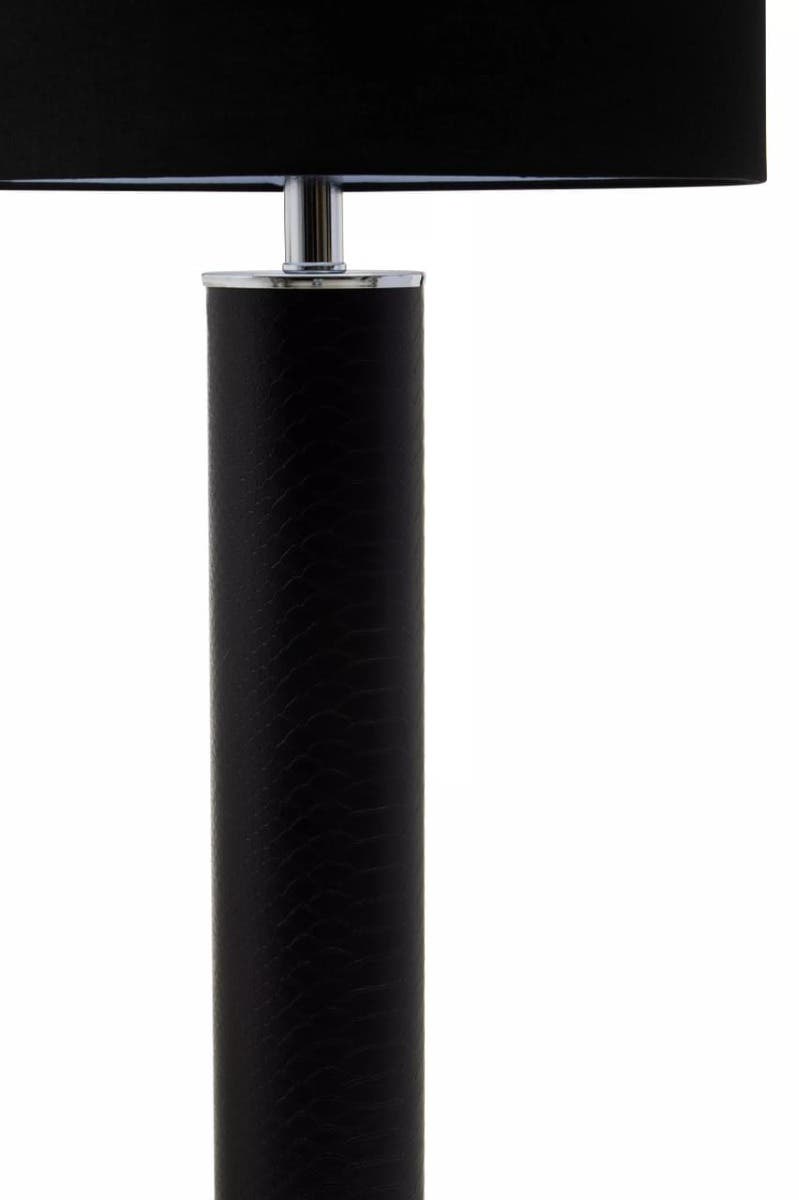 Hanah Black Snake Leather Effect Table Lamp with Chrome Base