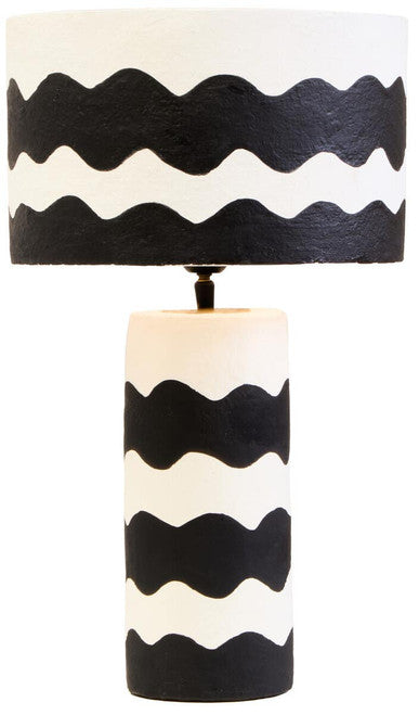 Carta Black and White Curved Stripe Papier Mache Table Lamp
