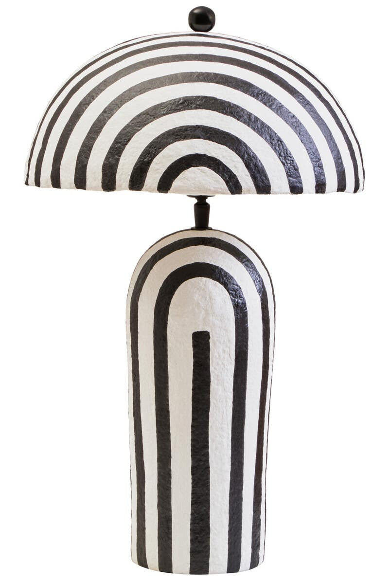 Carta Black and White Stripe Papier Mache Table Lamp with Dome Shade
