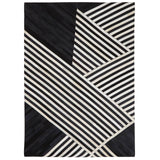 Bosie Safira Black And White Stripes Hair on Leather Rug
