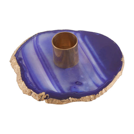 Bowerbird Agata Blue / Gold Candle Holder