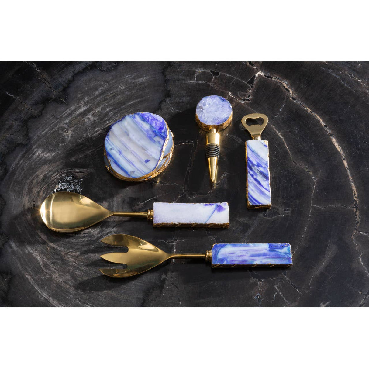 Bowerbird Agata Blue / Gold Candle Holder