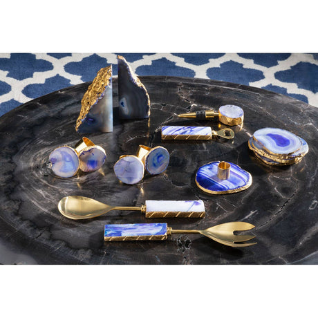 Bowerbird Agata Blue / Gold Candle Holder