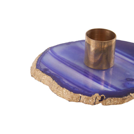 Bowerbird Agata Blue / Gold Candle Holder