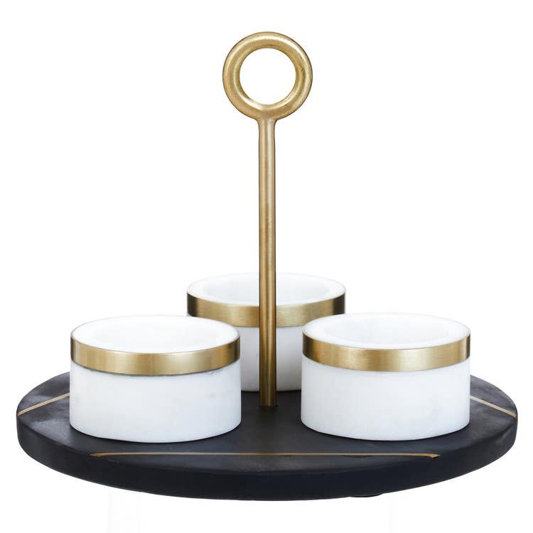 Omari Condiment Set With Black Slate Tray