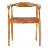 Kendari Brown Leather and Teak Wood Frame Chair