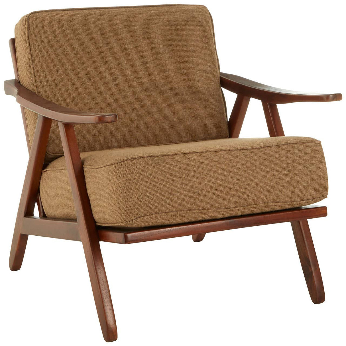 Kendari Light Brown Fabric Armchair with Teak Wood Frame