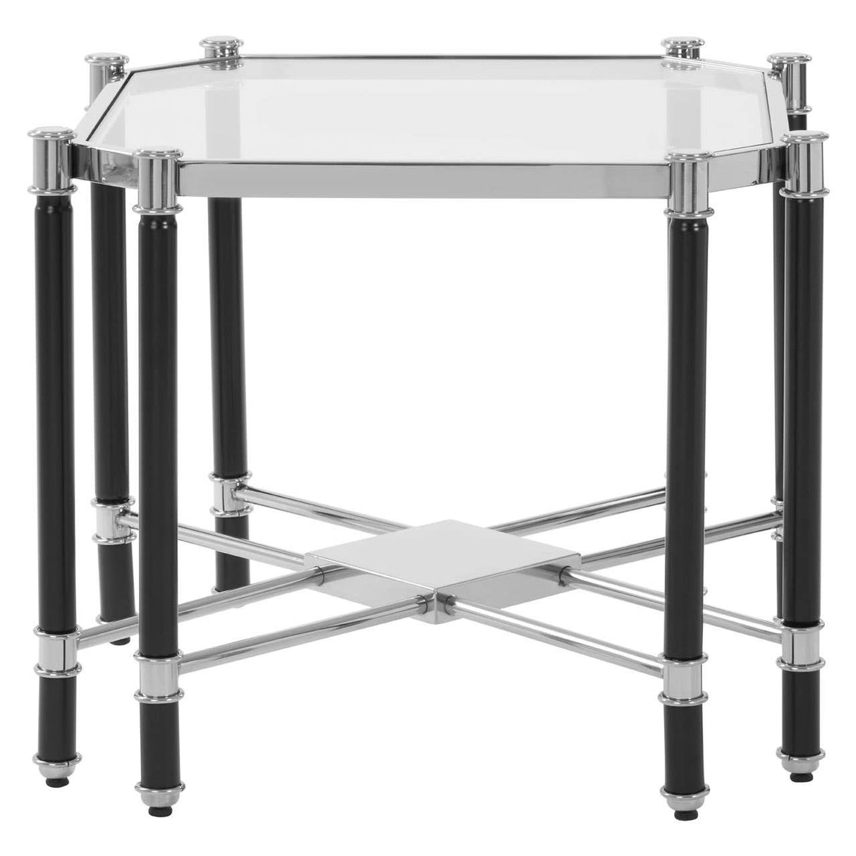 Allessi Chrome and Black Finish Side Table with Glass Top