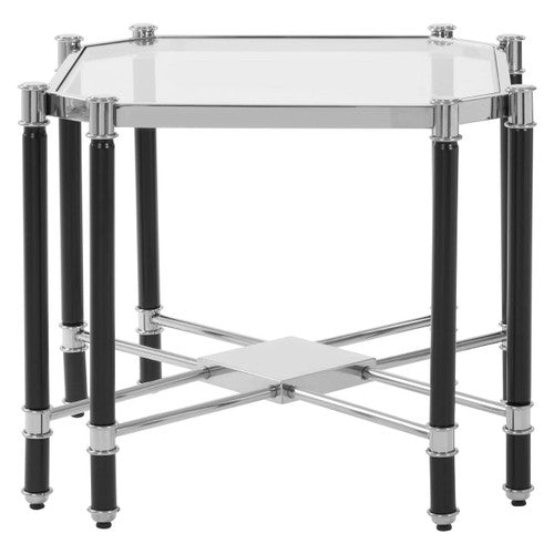 Allessi Chrome and Black Finish Side Table with Glass Top