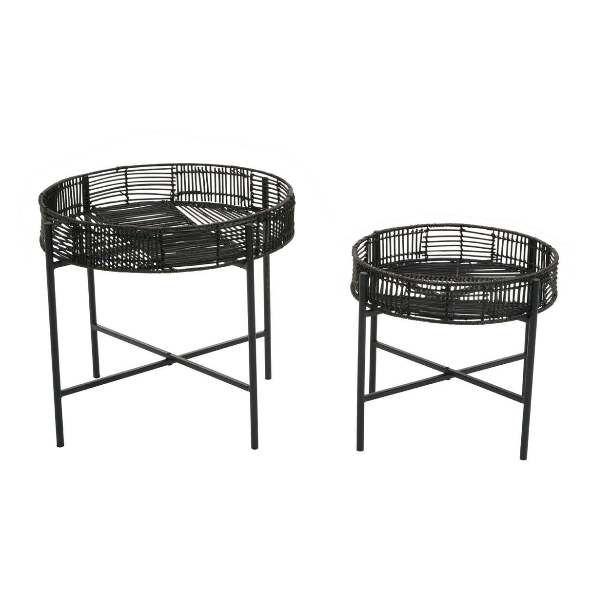 Batu Set Of 2 Black Rattan Side Tables