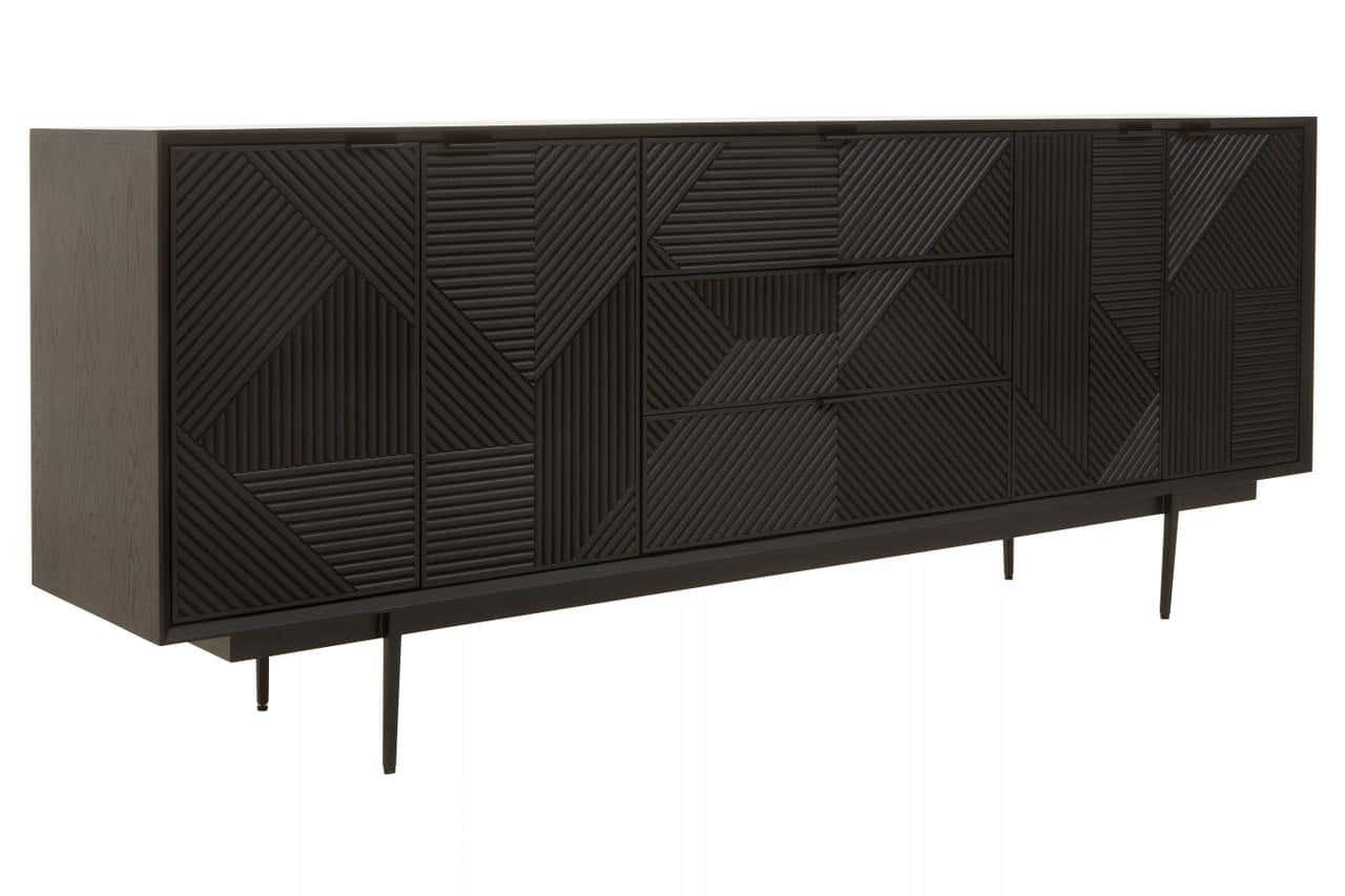 Jakara Black Finish Sideboard with 4 Doors and 3 Drawers